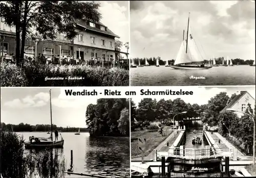 Ak Wendisch Rietz in Brandenburg, Gaststätte Seeblick, Regatta, Schleuse, Scharmützelsee