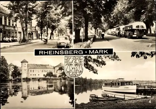 Ak Rheinsberg in der Mark, Straße der Jugend, Markt, Schloss jetzt Diabetiker Sanatorium, Wappen