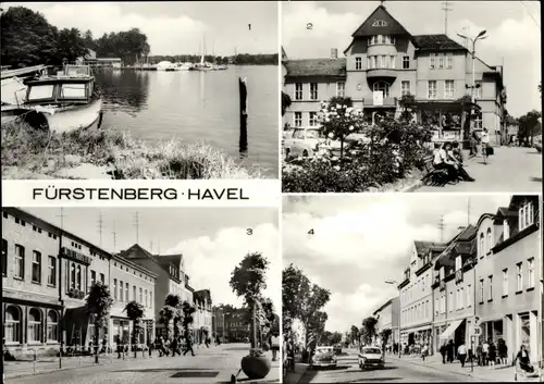 Ak Fürstenberg an der Havel, Jachthafen am Schwedtsee, Rathaus, HO-Hotel Mecklenburger Hof