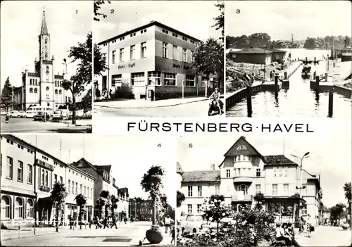 Ak Fürstenberg an der Havel, Kirche, HO Gaststätte Rats-Café, Schleuse, Mecklenburger Hof, Rathaus