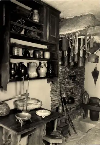 Ak Rudolstadt in Thüringen, Volkskundemuseum, Thüringer Bauernhaus, Küche
