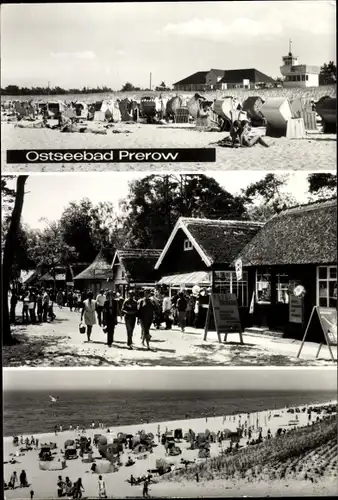 Ak Ostseebad Prerow auf dem Darß, Strandpartie, Ortsansicht, Strandkörbe