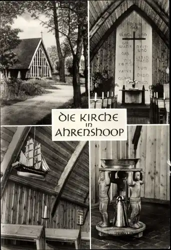 Ak Ostseebad Ahrenshoop Fischland, Kirche, Inneres, Altarwand, Taufbecken, Handschnitzung