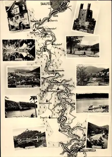 Ak Ziegenrück an der Saale Thüringen, Landkarte, Obernitz, Saalfeld, Hohenwarte-Talsperre