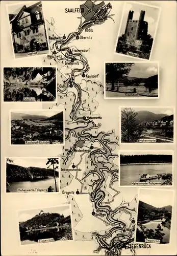 Ak Ziegenrück an der Saale Thüringen, Landkarte, Obernitz, Saalfeld, Hohenwarte-Talsperre