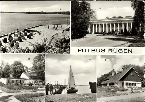 Ak Lauterbach Putbus auf der Insel Rügen, Strand am Haus Goor, Hafen, Gaststätte Jägerhütte