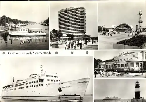 Ak Ostseebad Warnemünde Rostock, Am Alten Strom-Hotel Neptun, Gaststätte Teepott, Leuchtturm