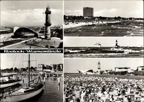 Ak Ostseebad Warnemünde Rostock, Blick zum Hotel Neptun, Im Yachthafen, Blick zum Leuchtturm