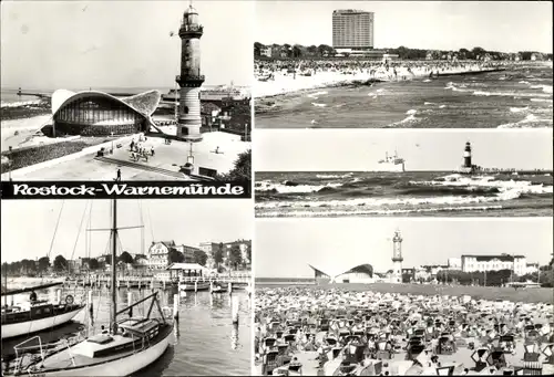 Ak Ostseebad Warnemünde Rostock, Blick zum Hotel Neptun, Im Yachthafen, Blick zum Leuchtturm