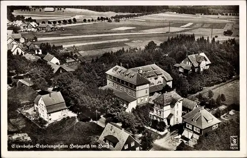 Ak Hohegeiß Braunlage im Oberharz, Eisenbahn-Erholungsheim, Luftbild