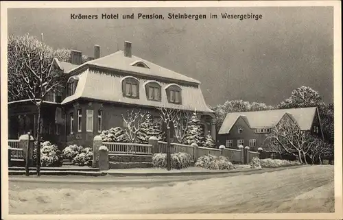 Ak Steinbergen Rinteln Wesergebirge, Hotel Krömer, Winteransicht