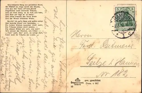 Ak Hameln in Niedersachsen, Partie an der Weserbrücke, Gedicht, Mann am Ufer