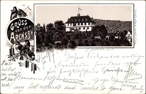 Litho Steinbergen Rinteln in Niedersachsen, Blick auf das Schloss Arensburg