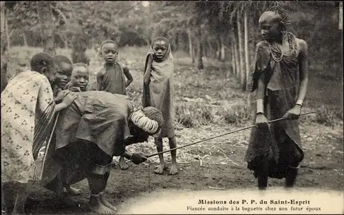 Ak Missions des P. P. du Saint Esprit, Fiancee conduite a la baguette chez son futur epoux