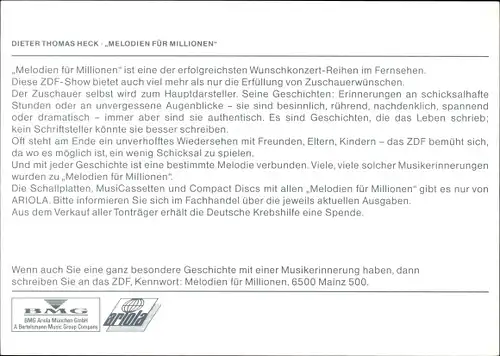 Ak Sänger Dieter Thomas Heck, Portrait, Autogramm