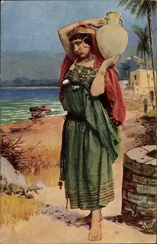 Ak Beduinische Wasserträgerin, Frau in Volkstracht, Wasserkrug