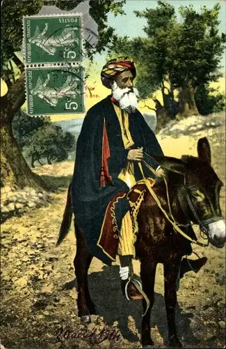 Ak Bethlehem Israel, Arabischer Mann auf Esel reitend
