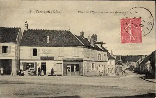 Ak Verneuil Oise, Place de l'Eglise, Rue des Granges