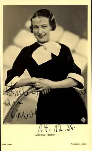 Ak Schauspielerin Carola Höhn, Portrait, Ross Verlag 9158/1, Autogramm