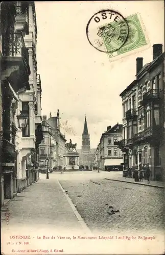 Ak Ostende Ostende Westflandern, Wiener Straße, Leopold-I-Denkmal