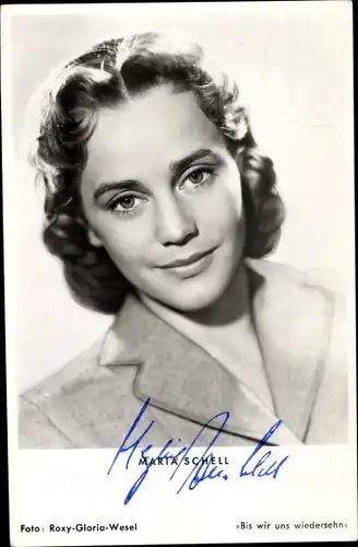Ak Schauspielerin Maria Schell, Portrait, Bis wir uns wiedersehn, Autogramm