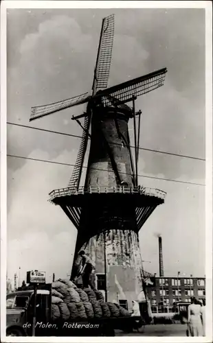 Ak Rotterdam Südholland Niederlande, Windmühle, LKW