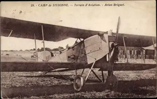 Ak Camp de Sissonne Aisne, Flugzeug Bréguet 14 A2, Flugzeug, Doppeldecker