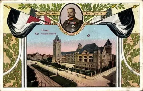 Passepartout Ak Poznań Posen, Kgl Residenzschloss, Generalfeldmarschall von Hindenburg