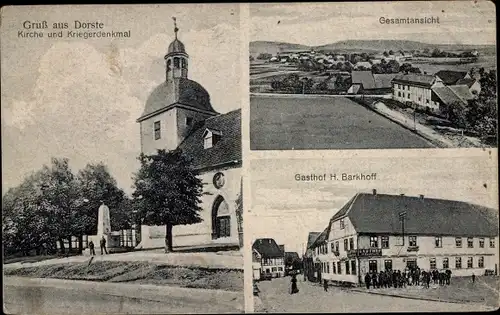 Ak Dorste Osterode am Harz Niedersachsen, Kirche, Kriegerdenkmal, Gesamtansicht, Gasthof