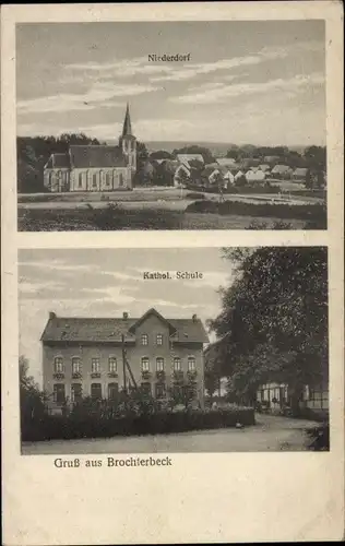 Ak Brochterbeck Tecklenburg in Westfalen, Niederdorf, Kirche, Katholische Schule