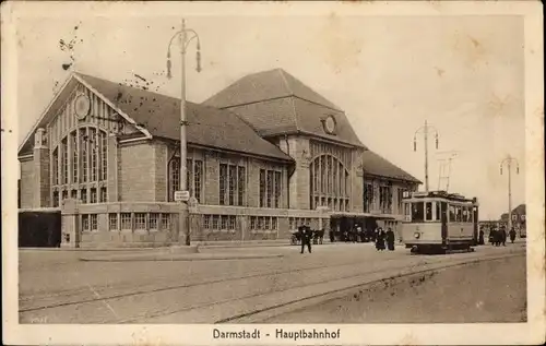 Ak Darmstadt in Hessen, Hauptbahnhof, Straßenbahn