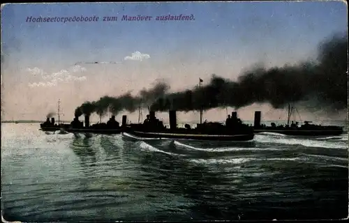 Ak Deutsche Kriegsschiffe, Hochsee Torpedoboote zum Manöver auslaufend