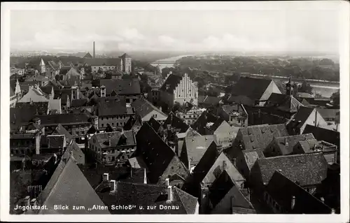 Ak Ingolstadt an der Donau Oberbayern, Blick zum Alten Schloss und Donau