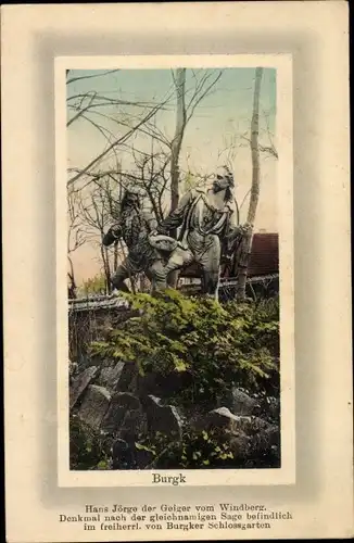 Ak Burgk Freital in Sachsen, Hans Hörge der Geiger vom Windberg, Plastik im Schlossgarten