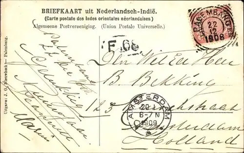 Ak Palembang Sumatra Indonesien, Woningen a/d rivier Palembang