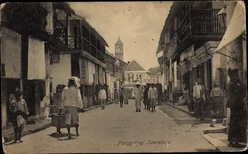 Ak Soerabaja Surabaya Java Indonesien, Straßenpartie, Passanten