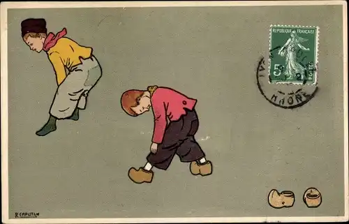 Künstler Ak Caputin, R., Spielende Jungen, Bocksprung