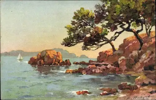 Künstler Ak Rabert, Landschaft, Uferpartie