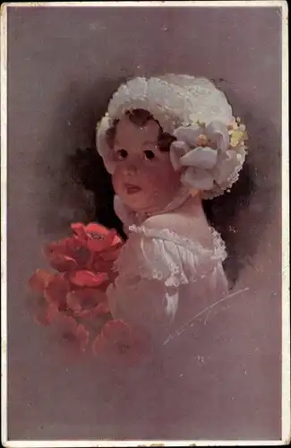 Künstler Ak Mädchen mit Mohnblüten, Portrait