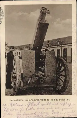 Ak Französische Ballonabwehrkanone in Feuerstellung, I WK