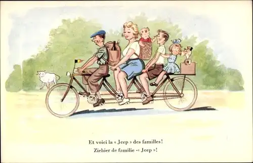 Ak Familie auf einem Fahrrad, Tandem