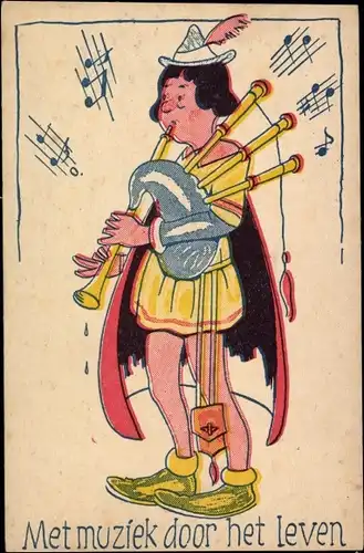 Ak Met muziek door het leven, Mann mit Dudelsack