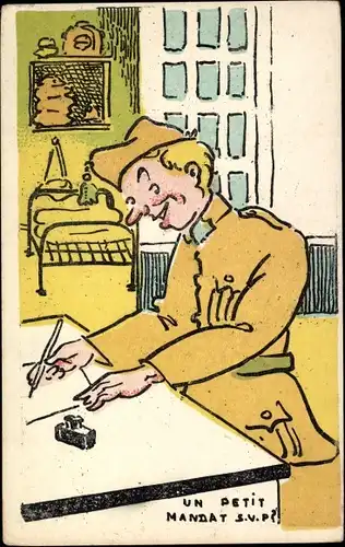 Ak Soldat schreibt einen Brief, Tintenfass