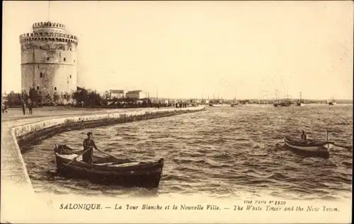 CPA Thessaloniki Griechenland, La Tour Blanche et la Nouvelle Ville, The White Tower an the New Town