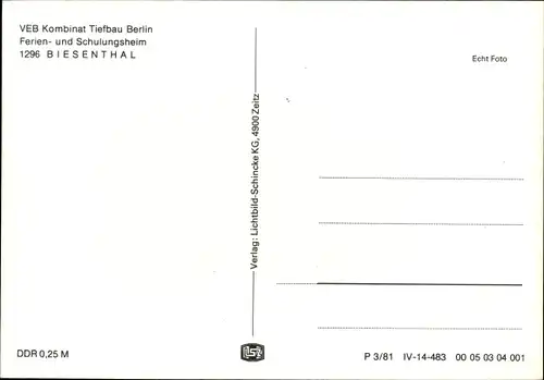Ak Biesenthal in der Mark, Ferien- und Schulungsheim VEB Kombinat Tiefbau Berlin