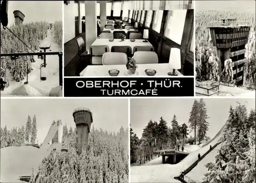 Ak Oberhof im Thüringer Wald, Turmcafé, Skilift, Sprungschanze, Winter