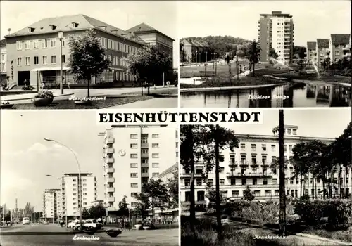 Ak Eisenhüttenstadt in Brandenburg, Leninallee, Krankenhaus, Hauptpostamt, Diehloer Straße