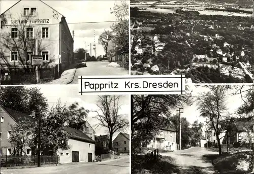 Ak Dresden Schönfeld Weißig Pappritz, Gasthof Pappritz, Luftbild, Straßenpartie