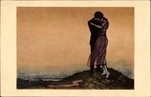 Künstler Ak Küssendes Liebespaar