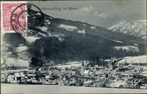 Ak Mürzzuschlag Steiermark, Ortschaft im Winter